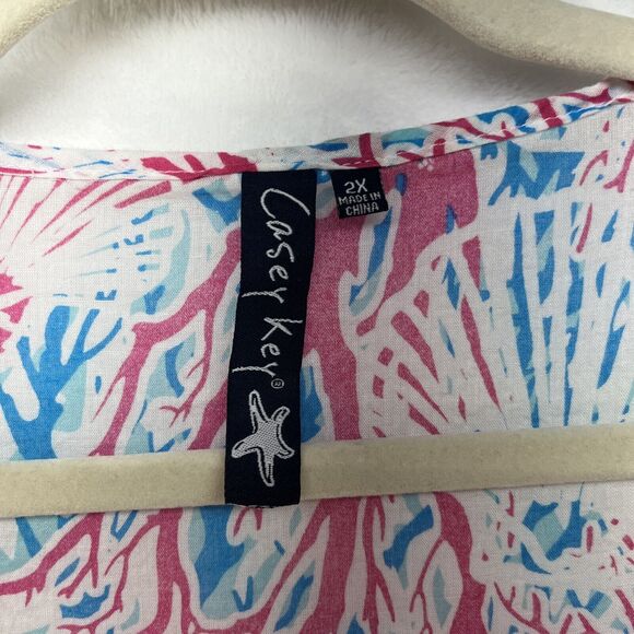 Casey Key Top Womens Plus Size 2X Crochet Ruffle 3/4 Sleeve Sheer Tunic Beachy - Picture 4 of 9